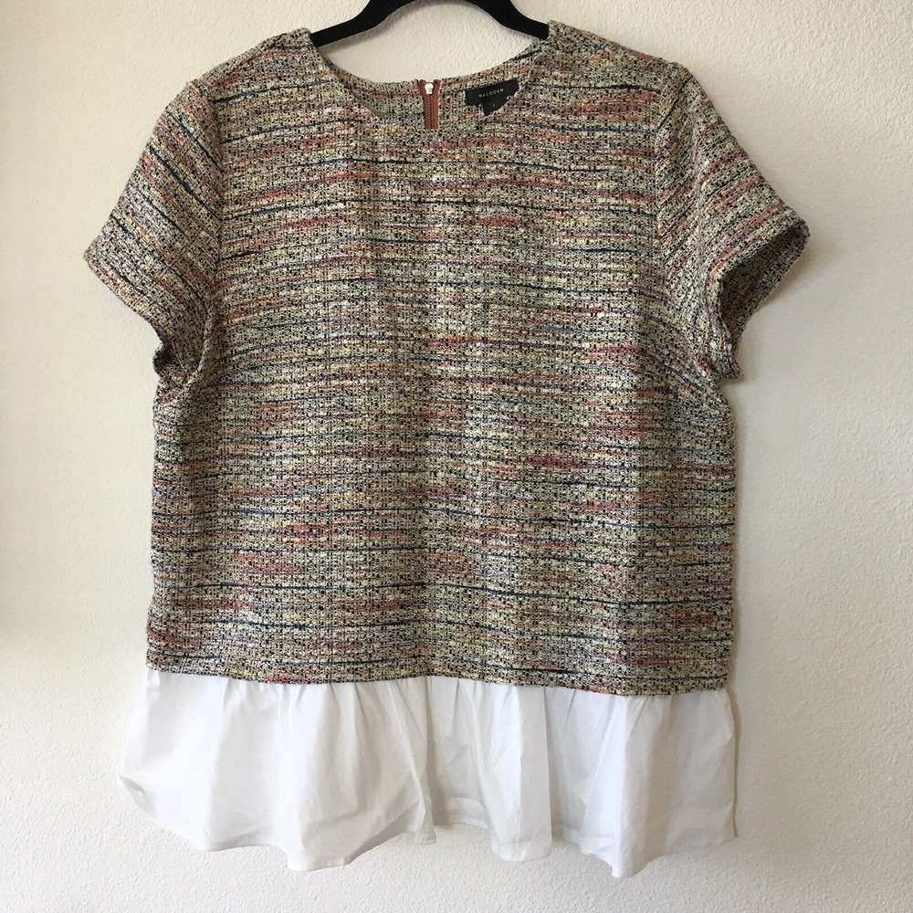 Halogen Blouse Multicolor And White Size 1 Short Sleeves